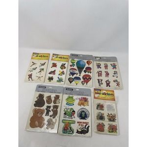 NEW Vintage Dennison Stickers Lot of 7 Sports Hot Air Balloons Bears Birds